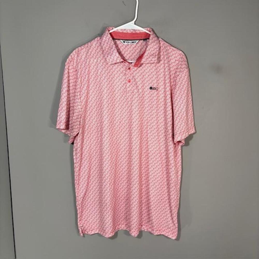 Black Clover Polo Shirt Mens XL Pink Geometric Golf Performance Stretch Top
